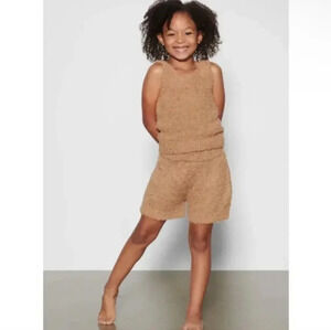 SKIMS Kids Cozy Knit Tank Top Double Scoop Neck In Camel Size 8/10